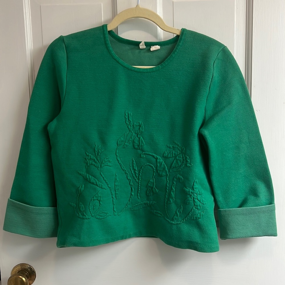Green Cuffed Sleeve Sweatshirt Top